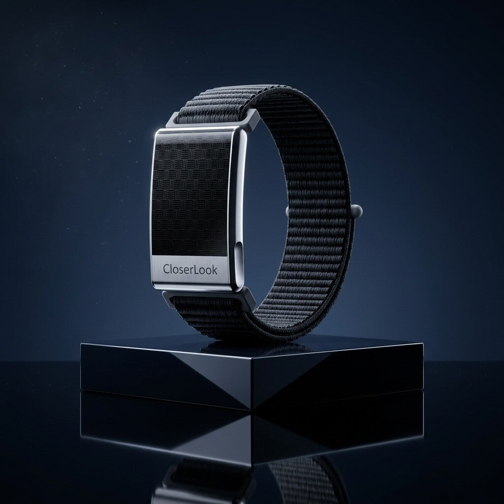 CloserLook Band 1.0 screenless health band with black woven strap