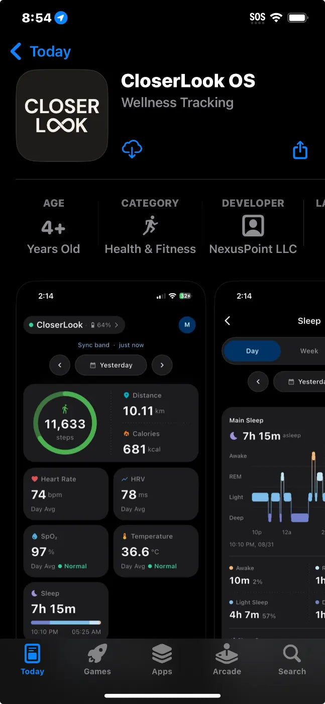 CloserLook OS listing in the App Store