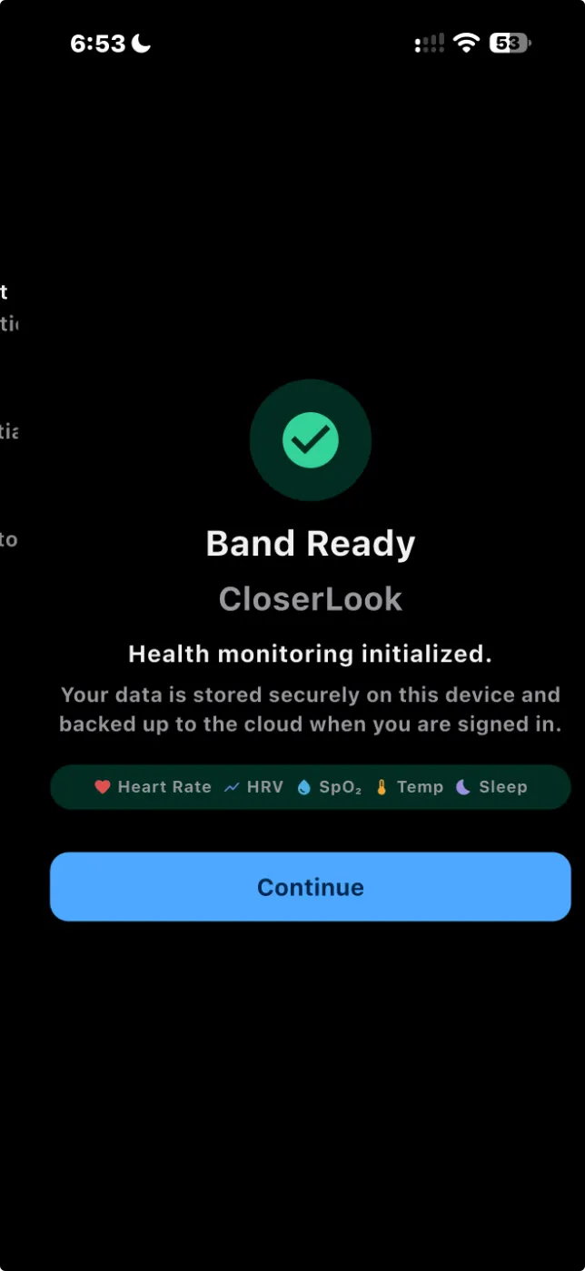 Band Ready confirmation screen