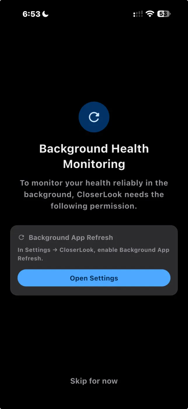 Background Health Monitoring permission prompt